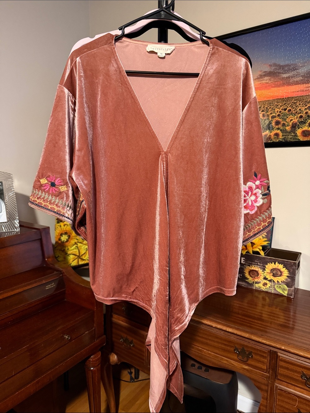 lovestitch Dusty Rose Velvet Tie-Front Top